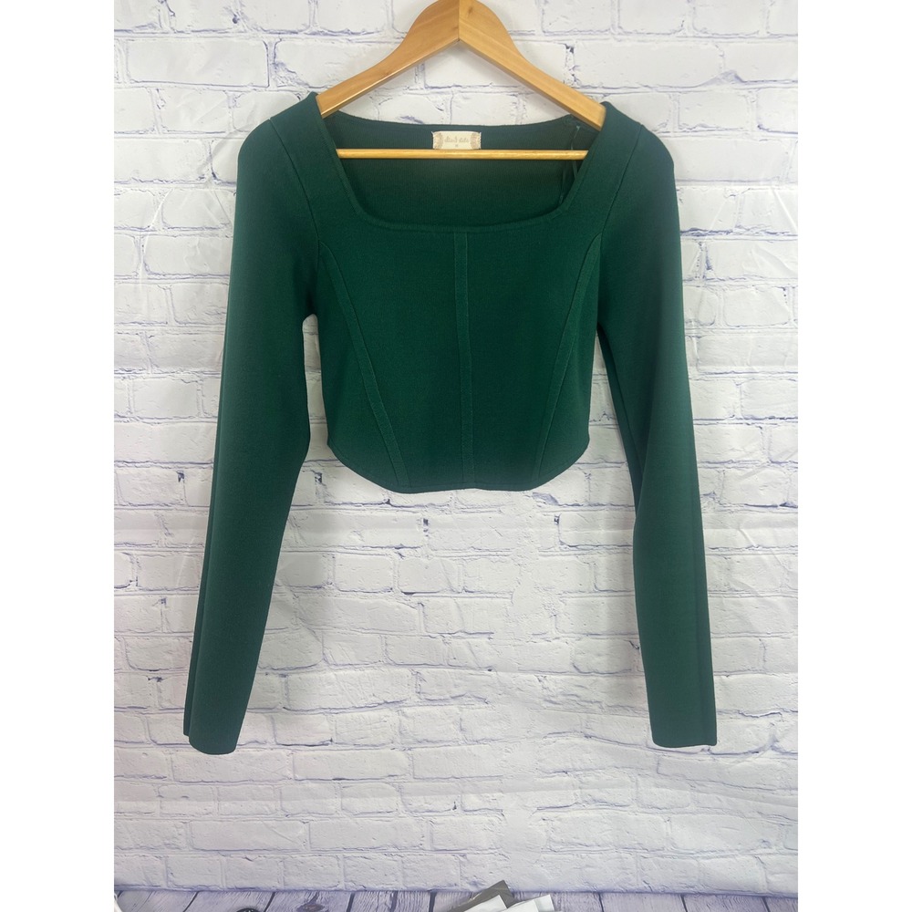 Women's Dark Green Altar'd‎ State Long Sleeve Square Neck Crop Top Size Medium